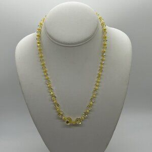 Vintage Yellow Aurora Borealis Necklace Glass Bead Spring Ring Clasp1950-1960